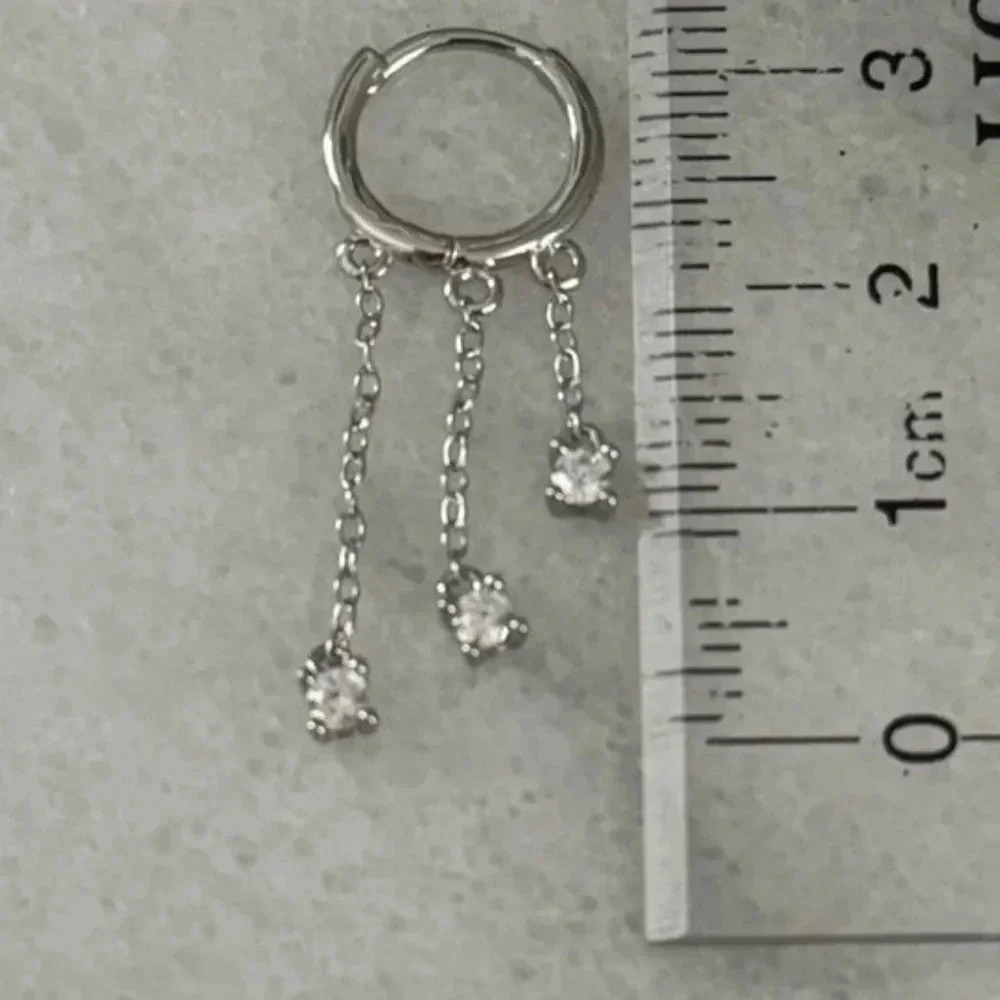 Sterling Silver Huggie Hoop Fringe Chain Crystal Hoop Earrings Brand New - Picture 4 of 4